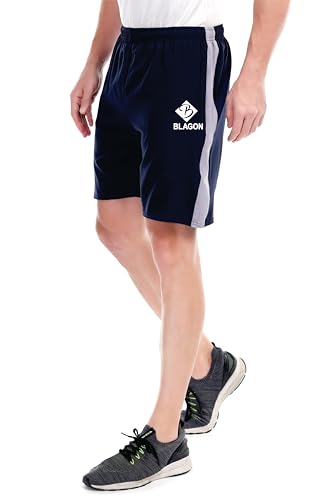 BLUE STAR SHARK Men's Solid Casual Shorts | Quick-Dry Lightweight Gym Shorts with Pockets | Ideal for Running| Sports| Training| Workout| and Everyday Wear, Blue, L