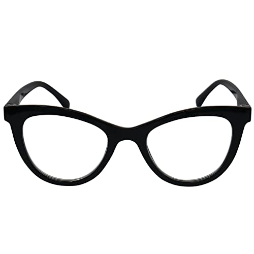 Okulary do czytania z grubą oprawką z dużymi soczewkami, w tym bezpłatna modna obudowa, plastikowa ramka (czarna) z zawiasem sprężynowym, damskie okulary do czytania + powiększenie 1,50
