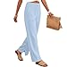 Linen Pants Women 2026 Fashion Wide Leg High Waisted Palazzo Pant Summer Casual Drawstring Beach Lounge Trousers（Sky Blue,XL）