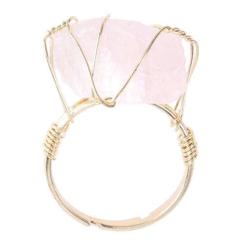 Bague Feng Shui ajustable pierre précieuse rose en cristal naturel