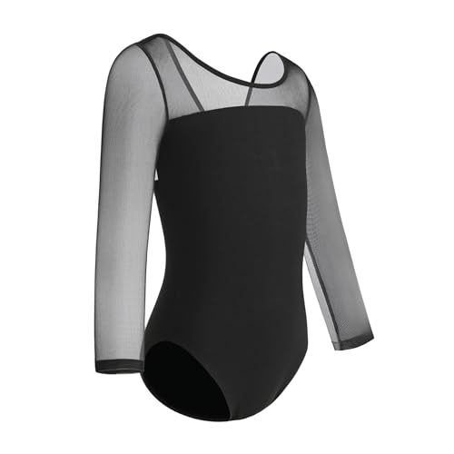 ZYXWVU Camisola balé, menina 3/4 manga comprida camisola dança menina para dançarina, ginástica, Preto