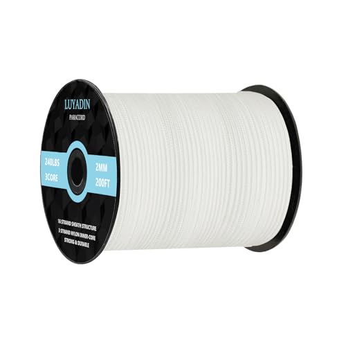 LUYADIN Paracord 240lb - Diameter 2mm Micro Utility Cord -3 Strand Parachute Spool Cord - 100ft 200ft,Paracord for Camping,Hiking,Fishing,Outdoor and DIY