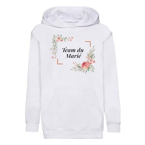 Sweat à capuche enfant Team du Marié mariage fiancée cadre floral