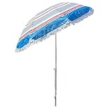 XQJLBZA Tragbarer Gartenschirm Ø180 CM mit Quasten, UPF50+ Strandschirm mit Neigung per Knopfdruck, Wasserdicht, Runde Sonnenschirme für den Außenbereich(Blau)