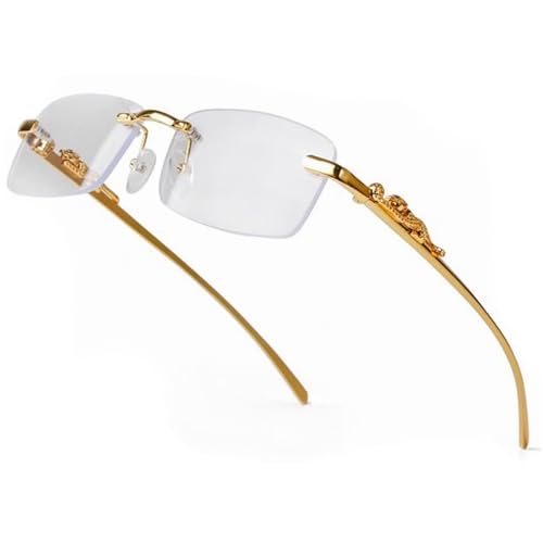 La mejor selección de Lentes Dorados Hombre para comprar hoy. 50 Street Knitted Gafas de Sol Rectangulares de Metal Dorado Clásico con Lentes Transparentes y Patillas de Leopardo, Unisex, Hip Hop, Retro, Sin Marco