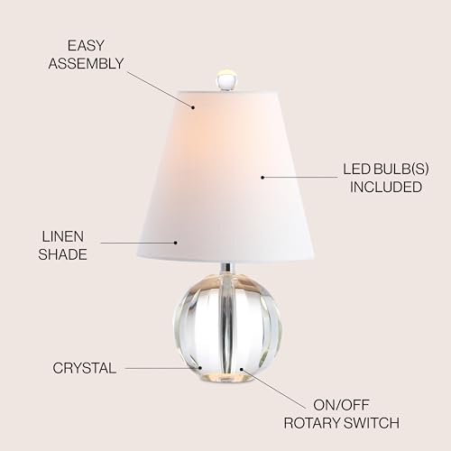 JONATHAN Y 16" Clear Crystal Ball LED Table Lamp, White Modern Bedside Lamp, with White Linen Empire Shade, Glam Orb Glass Nightstand Lamp for Living Room, LED Bulb JYL2079A by JONATHAN Y - Image 3