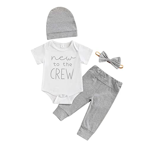 Image of Tiacham Baby Boy Coming Home Outfit Newborn Girl New To The Crew Outfits Hospital Bodysuit Pant Set (White , 0-3 Months )