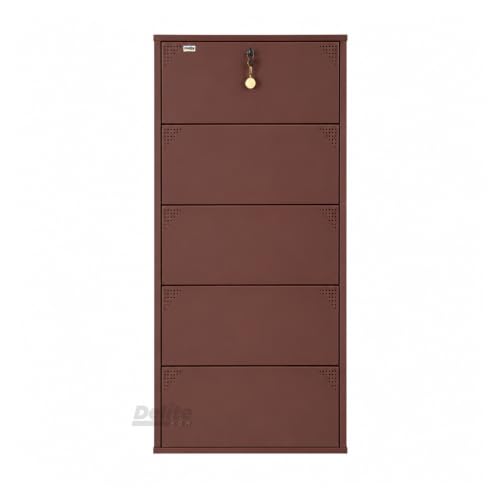 Image of DELITE KOM AIRO 24 inch 10 Shelf Double Decker Metal Shoe Rack Wall Mount for Home with Lock | Air-Vent Panels Keep Shoes Odour-Free | 30 Shoes /50 Slippers | 1Yr Warranty | 67x24x8 Coffee | DIY