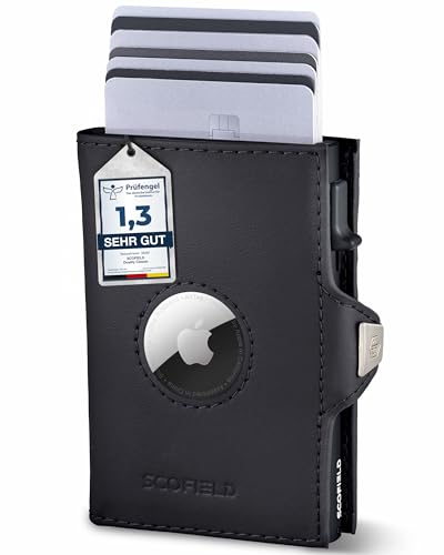 SF SCOFIELD | Airtag Wallet mit Münzfach Herren | Airtag Geldbeutel RFID - Schutz | Geldbörse für 9-10 Karten | Portmonee Herren | Portemonnaie | Kartenetui für Apple Air Tag | Wallets for Men Klein