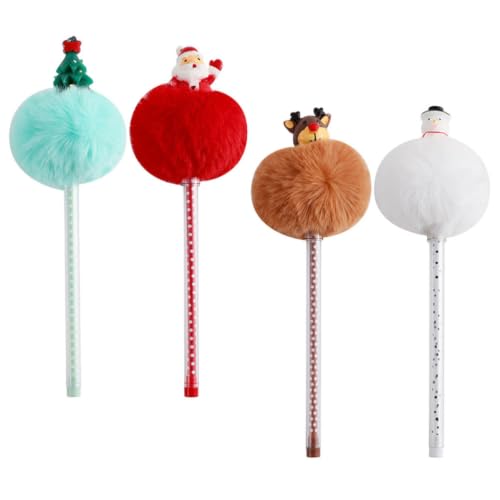 Image of SHINEOFI 4pcs Lovely Gel Pens with Plush Pom Poms for School Season Decor, Smooth Writing and Comfortable Usage, School Accessories for Students and Teachers at Home or Office