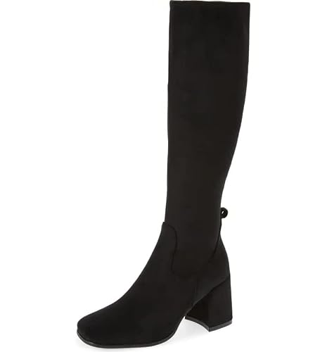 Jeffrey Campbell Hotlava-K2 Black Suede Block Heel Squared Toe Knee High Boots (Black Suede, 10) #TOP14