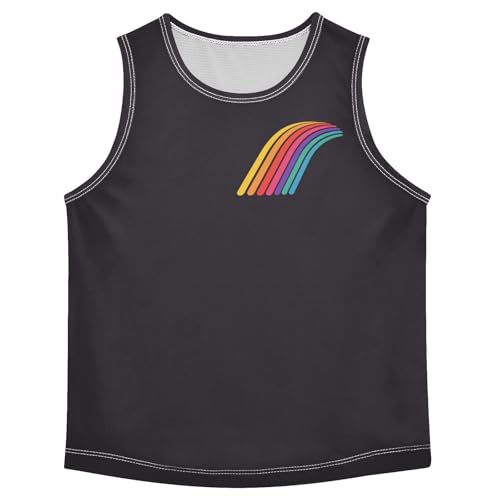 Boys Tank Top Shirts Colorful Striped Rainbow Sleeveless T-Shirts Crew Neck for Kids Clothing Children