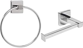 Home Treats Silver Square Bathroom Toilet Roll Holder & Towel Ring Set