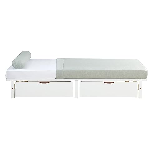 Homestyle4u Holzbett Palettenbett 140x200 cm 2 Schubladen Bettgestell mit Lattenrost Weiß Kiefer Massivholzbett