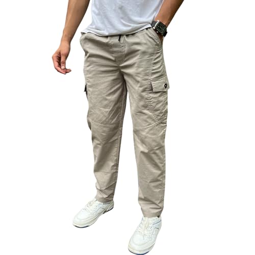 Men's Casual Cargo Pants, Cotton Blend, Relaxed Fit, Multi-Pocket Design, Outdoor Everyday Wear