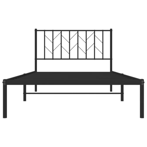 vidaXL Bettgestell, Bettrahmen mit Kopfteil, Bett Gästebett mit Stauraum, Metallbett Einzelbett Schlafzimmerbett, Schwarz 107x203cm Metall – Bild 5
