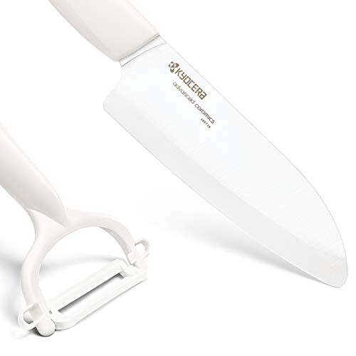 Kyocera Advanced Ceramic Revolution Series 5-1/2-Inch Santoku Knife And Y Peeler Set, White #TOP1