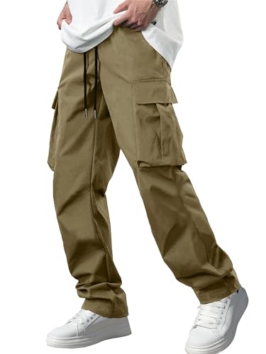 Image of Comdecevis Men's Casual Cargo Pants Workout Joggers Stretch Sweatpants Hiking Drawstring Tactical Pants with Multi Pockets