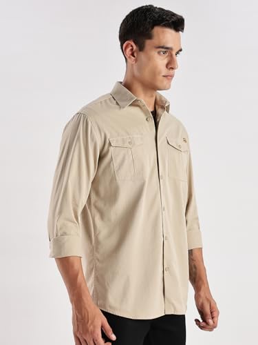 Image of Adro Cargo Shirt for Men with Double Pocket | 100% Cotton | Full Sleeve | Regular Fit