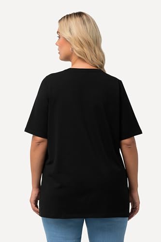 Ulla Popken Maglietta Basic, Scollo A V, Rilassata, A Mezza Manica T-Shirt Donna, Nero, 72-74 - 6