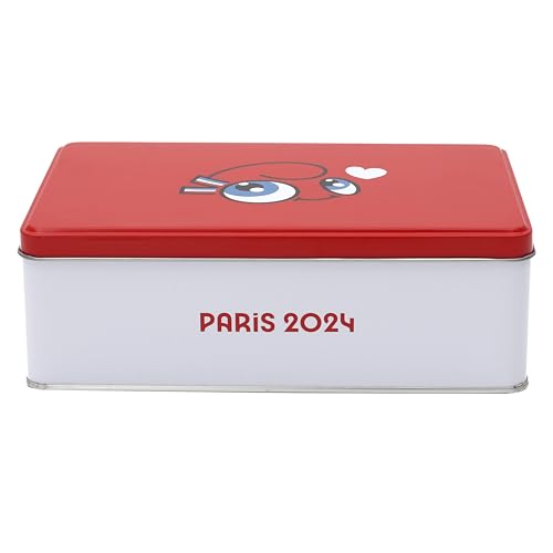 PARIS 2024, CJO5119 - Scatola in metallo Mascotte Love 6,9 x 13 x 19,6 cm, prodotto ufficiale sotto licenza, scatola di immagazzinaggio per la cucina, scatola di conservazione zucchero cereali