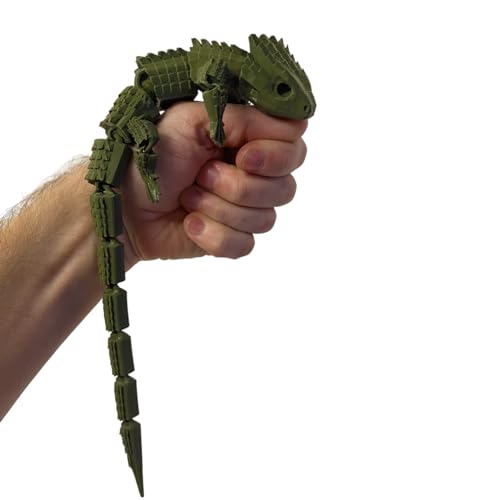 RJW Design Store - RJW Design Store Large Reptile Fidget - Articulated Lizard, Anxiety Stress Relief, ADHD & Autism Friendly Bearded Dragon Fidget Pet (Dark Green)