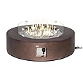 COSIEST Outdoor Propane Fire Pit Coffee Table w Bronze 42 inch Round Base Patio Heater, Certified, 50,000 BTU Stainless Steel Burner, Wind Guard, Transparent Gray Fire Glass, Waterproof Cover