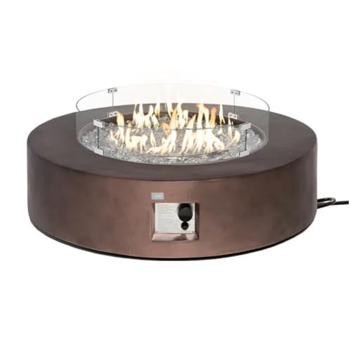COSIEST Outdoor Propane Fire Pit Coffee Table w Dark Bronze 40.5-inch Round Base Patio Heater, 50,000 BTU Stainless Steel Burner, Wind Guard, Transparent Gray Fire Glass, Waterproof Cover