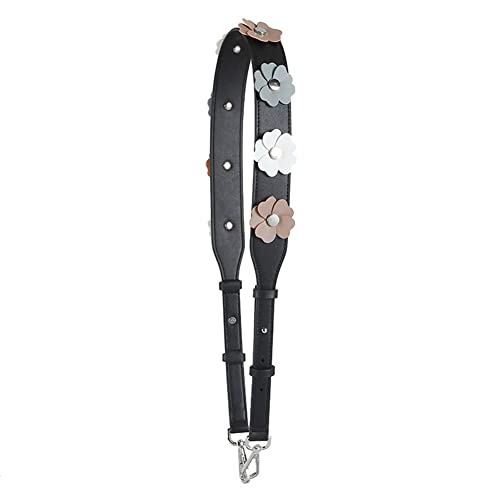 Bandoulière de sac à main noire en simili-cuir fleur et crochet argent