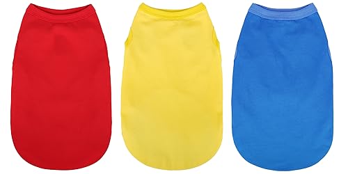 Upgrade Your Pup's Wardrobe: 3-Pack Sleeveless Cotton Dog Shirts for Small and Medium Dogs. Keep Your Pet Cool and Stylish with Colorful Tank Tops Red Yellow and Blue M