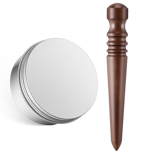 Avenuebool 2 Pcs Leather Edge Burnish Kit, Round Head Wood Leather Burnisher Tool, Including 150g Burnishing Gum and Sandalwood Polishing Stick, Polished Grinding Tool for Burnishing Craft Projects