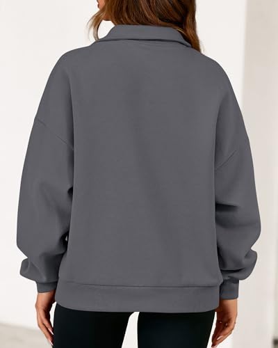 KIRUNDO Sweatshirt for Women 2026 Fall Half Zip Pullover Oversized Fleece Mock Neck Hoodies Fashion Outfits Winter Clothing(Dark Grey, Medium) — view 2
