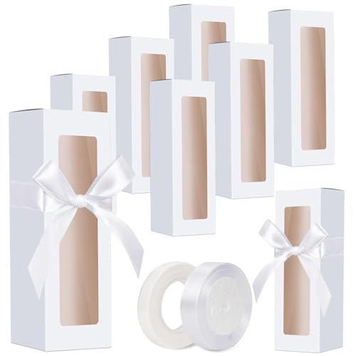 meiqidi 8 Pcs Tumbler Gift Box Tumbler Boxes with Ribbon and Window Large White Gift Box for 12oz/16oz/20oz Tumbler 9.6x3.35x3.35 Inch