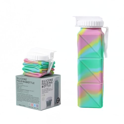 Unicblend - Botella de Agua Ultraligera Plegable de Silicona 620ML, Sin BPA. Botella de Agua Deportiva Portátil a Prueba de Fugas. Viajes, Ciclismo, Running, Gimnasio, Parque, Colegio.Rosa/Turquesa