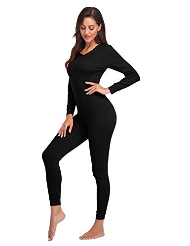 COLORFULLEAF Womens Cotton Onesies Pajamas One Piece Thermal Underwear Union Suits Henley for Ladies Jumpsuit Sleepwear3