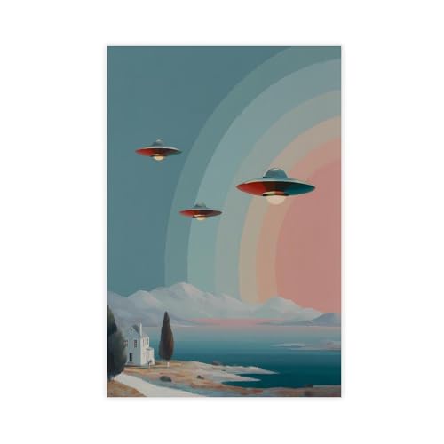 Poster soucoupe volante vintage décoration murale grand format 40x61cm