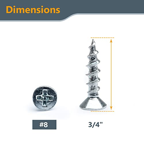 Powertec Qws1005#8 X 3/4” Wood Screw Set, Phillips Flat Head Deep Thread Screws - 100 Pack #TOP2