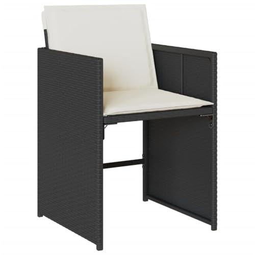Image of 9-Piece Black and Cream White Outdoor Dining Set with Cushions, Modern Patio Furniture Set with Rectangular Table and High-Back Chairs, Durable Poly Rattan Garden