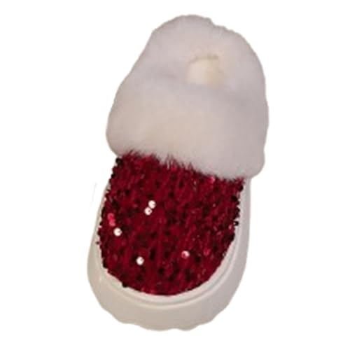 Bling Sequin Slippers for Women Men Fuzzy House Slip On Indoor Outdoor Furry Fleece Lined Ladies Home Shoes Anti-Skid Rubber Hard Thick Sole(40/41 EU, Red)