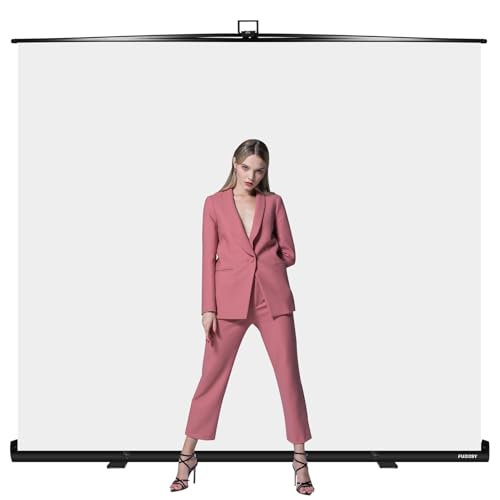 FUDESY 78.7 x 93in Large Collapsible White Backdrop Screen, Portable Retractable Pull Up Panel Wrinkle-Resistant Photo Background for Streaming, Video Conference, Photographic Studio
