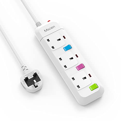 Mscien Power Strip with Switches - 3-Way Plug, 1.8M Cable
