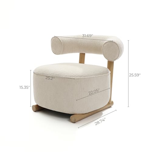 Sillón moderno de terciopelo crema con base de madera miniatura 2