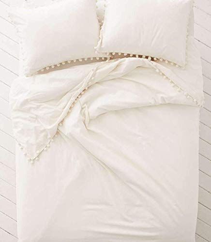 Flber White Pom-Fringe Duvet Cover King 96"x104" - Thumbnail 4