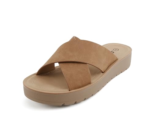 Image of Soda LUCY ~ Women Open Toe Flatform Platform Crisscross Band Upper Fashion Slide Sandals