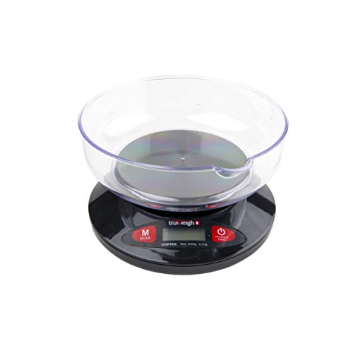 Truweigh Vortex Digital Bowl Scale - (2000G X 0.1G - Black) - Digital Kitchen Scale - Food Scale With Bowl - Baking Scale Digital Grams And Ounces - Kitchen Scale With Removable Bowl #TOP1