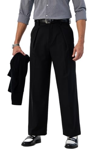 Image of SNITCH Men Casual Trousers | Baggy Fit Wide-Leg Design with Pleated Front & Button Closure | Durable Polyester Blend & Medium-Stretch Fabric for Summer Wear
