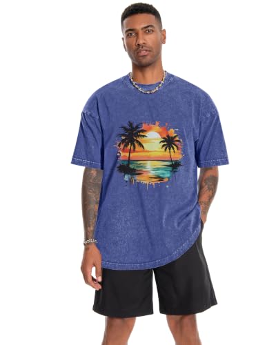 Image of Oversized Tshirts for Men Short Sleeve Vintage Washed Basic Loose Tees