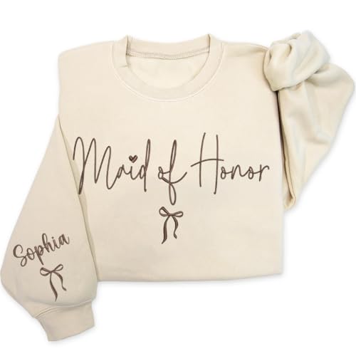 Custom Bride Embroidered Sweatshirt, Personalized Bridal Party Pullover, Bridesmaid, Maid of Honor, Matron, Mrs. Gift