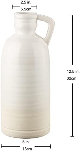 Oairse White Flower Vase with Handle Vintage Boho Ceramic Vase For Pampas Grass, Milk Jug Vase Perfect For Storing Flowers, Decorative Living Room Bedroom Spring Decor, Tall 32CM