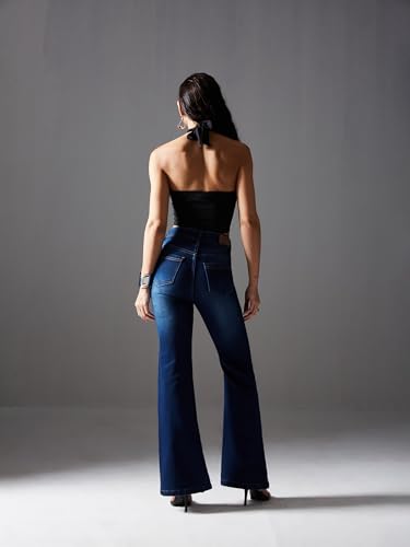 Image of Miss Chase Women's Wide-Leg High-Rise Regular-Length Stretchable Shaping Denim Jeans